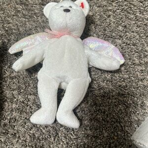 White Sparkle Angel Bear Plush with Iridescent Pink Wings